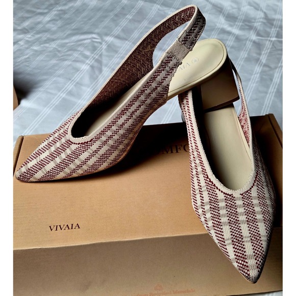 Vivaia Pointed Toe Slingback Knit Block Heel Pumps Striped Pattern Size 9 EUR 40 - Picture 6 of 14